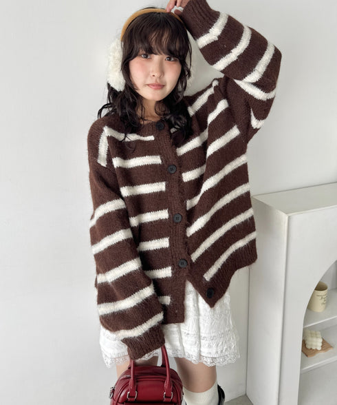 ボーダールーズニットカーディガン | SL2256124 | ブラウン