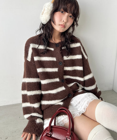 ボーダールーズニットカーディガン | SL2256124 | ブラウン