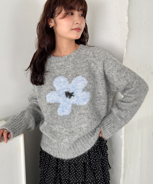 フラワーモチーフルーズニットプルオーバー | SL2254036 | グレー