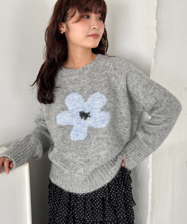 フラワーモチーフルーズニットプルオーバー | SL2254036 | グレー