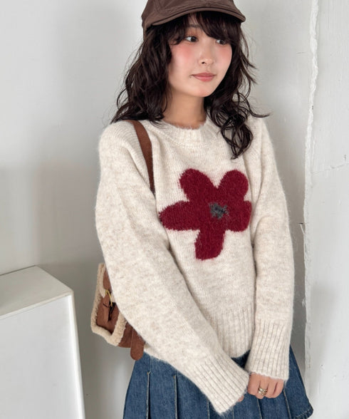 フラワーモチーフルーズニットプルオーバー | SL2254036 | アイボリー