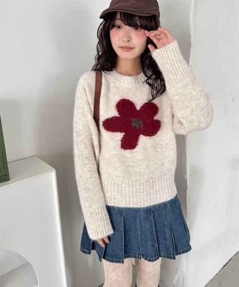 フラワーモチーフルーズニットプルオーバー | SL2254036 | アイボリー