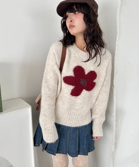 フラワーモチーフルーズニットプルオーバー | SL2254036 | アイボリー