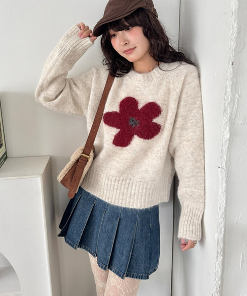 フラワーモチーフルーズニットプルオーバー | SL2254036 | アイボリー