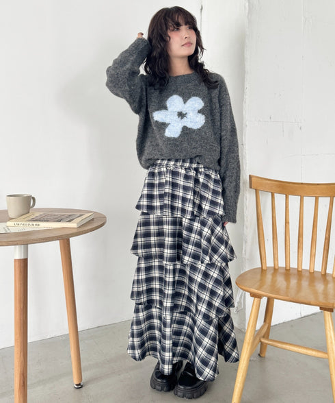 フラワーモチーフルーズニットプルオーバー | SL2254036 | チャコールグレー