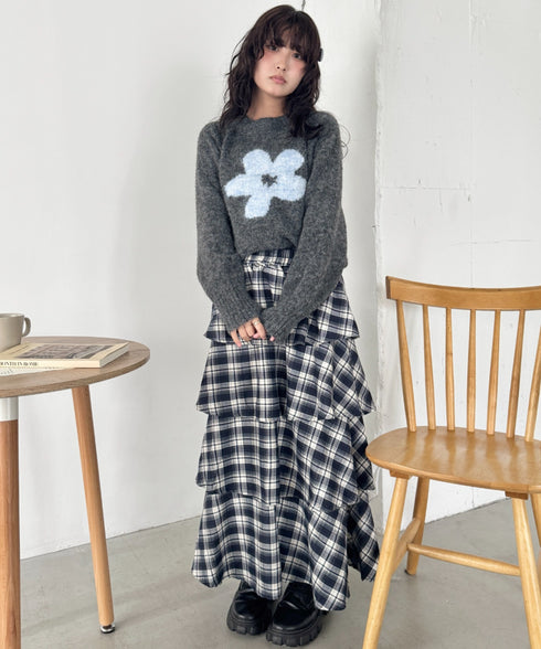 フラワーモチーフルーズニットプルオーバー | SL2254036 | チャコールグレー