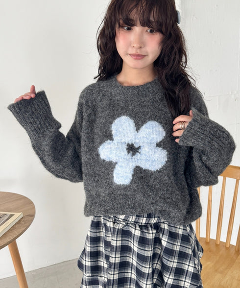 フラワーモチーフルーズニットプルオーバー | SL2254036 | チャコールグレー