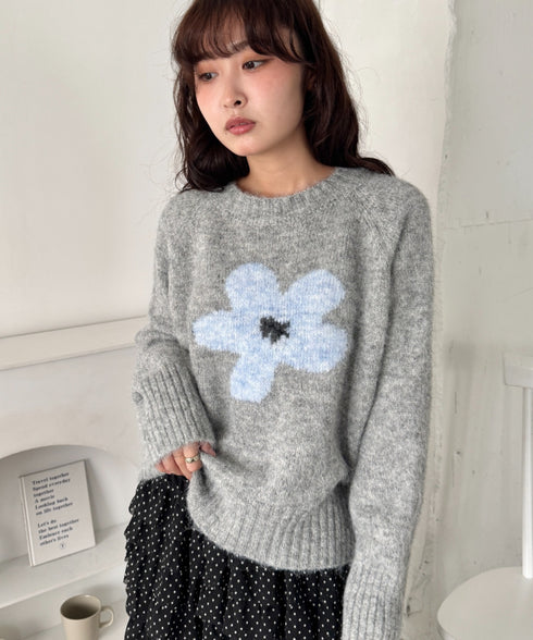 フラワーモチーフルーズニットプルオーバー | SL2254036 | グレー