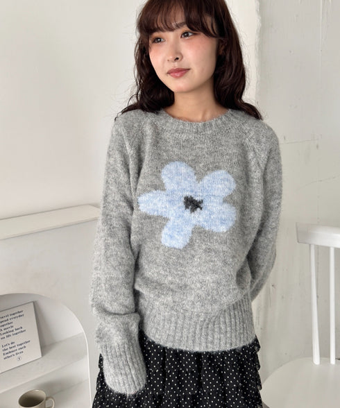 フラワーモチーフルーズニットプルオーバー | SL2254036 | グレー
