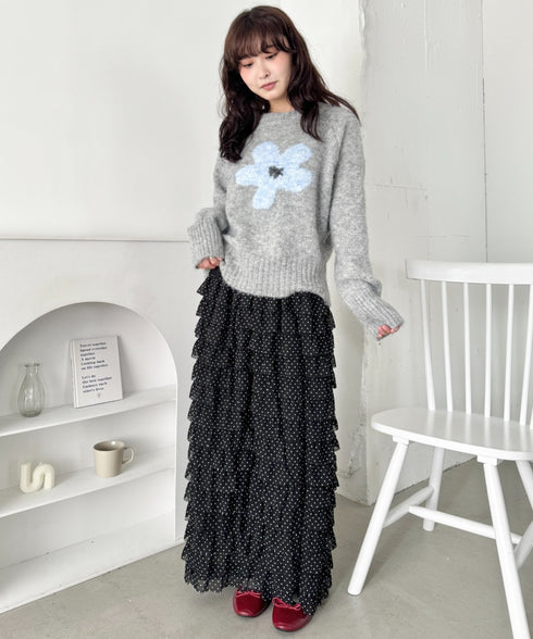 フラワーモチーフルーズニットプルオーバー | SL2254036 | グレー