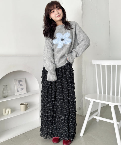 フラワーモチーフルーズニットプルオーバー | SL2254036 | グレー