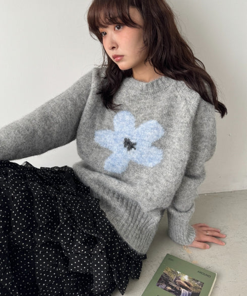 フラワーモチーフルーズニットプルオーバー | SL2254036 | グレー