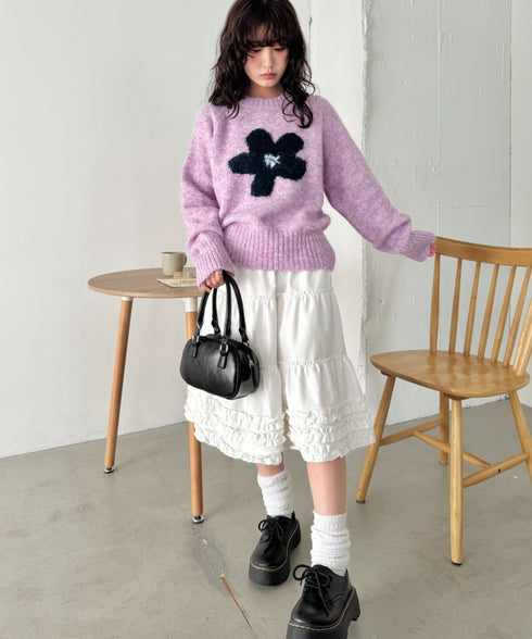 フラワーモチーフルーズニットプルオーバー | SL2254036 | パープル