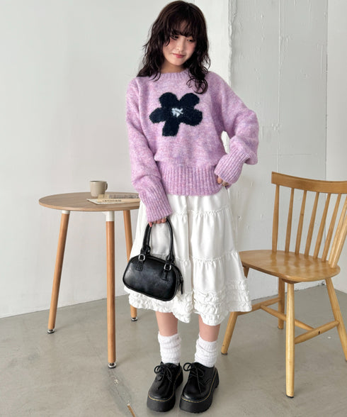 フラワーモチーフルーズニットプルオーバー | SL2254036 | パープル