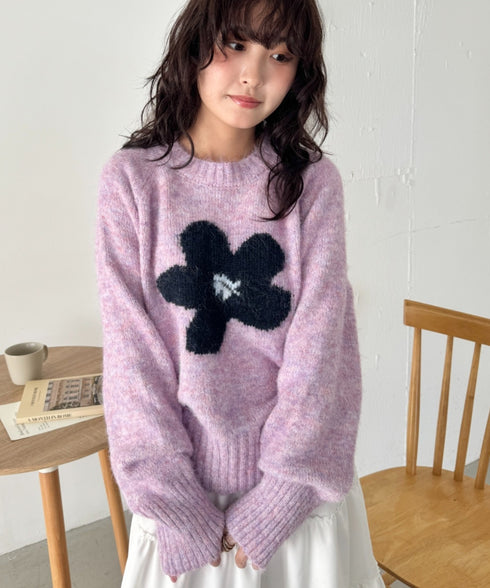 フラワーモチーフルーズニットプルオーバー | SL2254036 | パープル