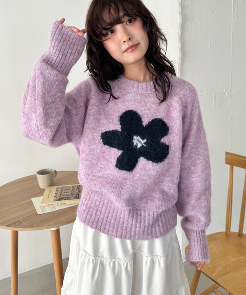 フラワーモチーフルーズニットプルオーバー | SL2254036 | パープル