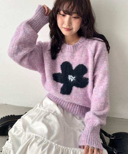 フラワーモチーフルーズニットプルオーバー | SL2254036 | パープル
