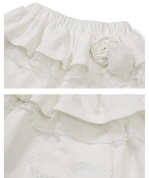 ILLIGO(イリゴ)/サイドライン ウエストフリル フェイクレイヤード ワイド ルーズ スウェットパンツ ブローチ付き/BLOOM RUFFLE LACE SWEAT PANTS | AT2254022 | ホワイト