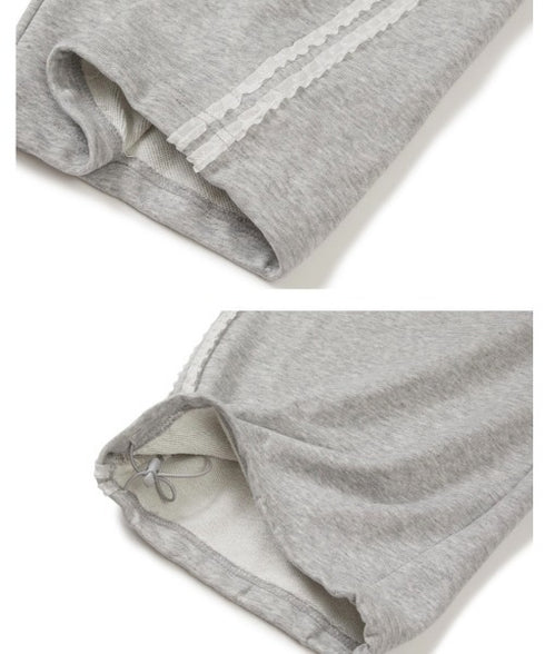 ILLIGO(イリゴ)/サイドライン ウエストフリル フェイクレイヤード ワイド ルーズ スウェットパンツ ブローチ付き/BLOOM RUFFLE LACE SWEAT PANTS | AT2254022 | グレー