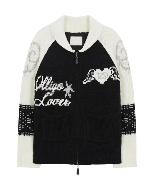 ILLIGO(イリゴ)/エンジェル カウチン ジップアップ ニット カーディガン/ANGEL RING COWICHAN KNIT ZIP-UP | AT2254023 | ブラック