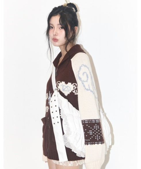 ILLIGO(イリゴ)/エンジェル カウチン ジップアップ ニット カーディガン/ANGEL RING COWICHAN KNIT ZIP-UP | AT2254023 | ブラウン