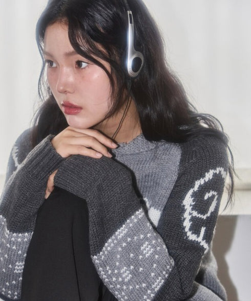 ILLIGO(イリゴ)/エンジェル カウチン ジップアップ ニット カーディガン/ANGEL RING COWICHAN KNIT ZIP-UP | AT2254023 | グレー