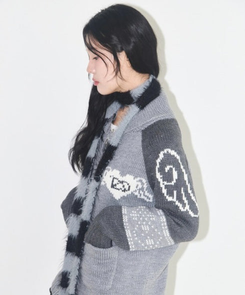 ILLIGO(イリゴ)/エンジェル カウチン ジップアップ ニット カーディガン/ANGEL RING COWICHAN KNIT ZIP-UP | AT2254023 | グレー