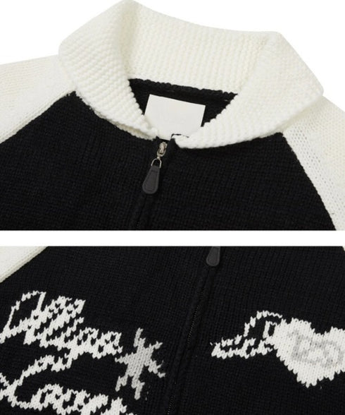 ILLIGO(イリゴ)/エンジェル カウチン ジップアップ ニット カーディガン/ANGEL RING COWICHAN KNIT ZIP-UP | AT2254023 | ブラック