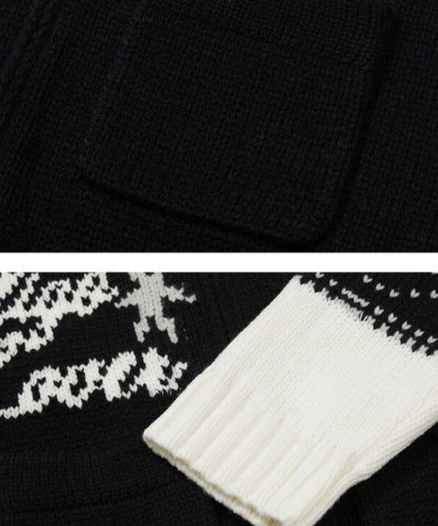 ILLIGO(イリゴ)/エンジェル カウチン ジップアップ ニット カーディガン/ANGEL RING COWICHAN KNIT ZIP-UP | AT2254023 | ブラック