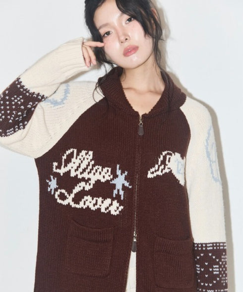 ILLIGO(イリゴ)/エンジェル カウチン ジップアップ ニット カーディガン/ANGEL RING COWICHAN KNIT ZIP-UP | AT2254023 | ブラウン