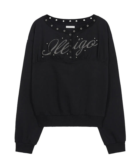ILLIGO(イリゴ)/アイレット オフショルダー スウェット/BUTTON EYELET OFF-SHOULDER SWEATSHIRT | AT2254024 | ブラック