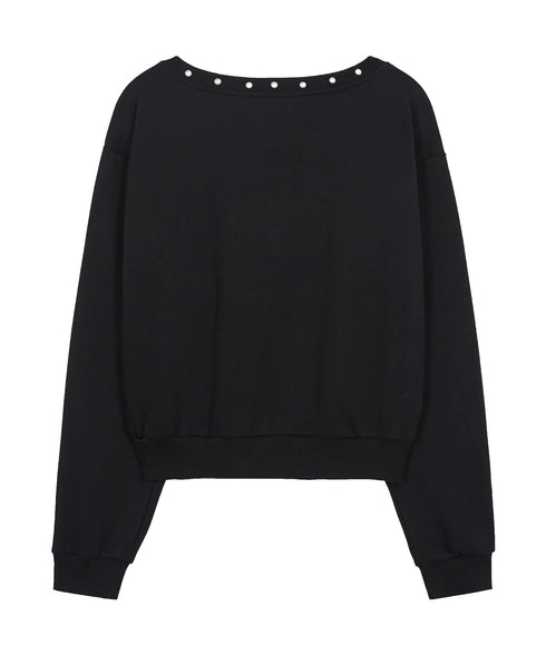 ILLIGO(イリゴ)/アイレット オフショルダー スウェット/BUTTON EYELET OFF-SHOULDER SWEATSHIRT | AT2254024 | ブラック