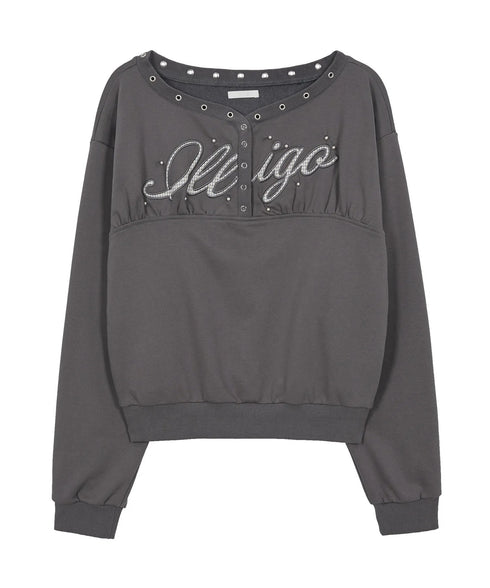 ILLIGO(イリゴ)/アイレット オフショルダー スウェット/BUTTON EYELET OFF-SHOULDER SWEATSHIRT | AT2254024 | チャコールグレー