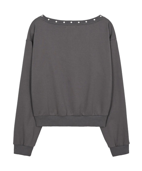 ILLIGO(イリゴ)/アイレット オフショルダー スウェット/BUTTON EYELET OFF-SHOULDER SWEATSHIRT | AT2254024 | チャコールグレー