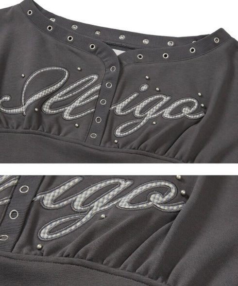 ILLIGO(イリゴ)/アイレット オフショルダー スウェット/BUTTON EYELET OFF-SHOULDER SWEATSHIRT | AT2254024 | チャコールグレー