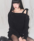 ILLIGO(イリゴ)/ブローチ付き オフショルダー ニット プルオーバー/BLOOM BOW OFF-SHOULDER KNIT | AT2254025 | ブラック