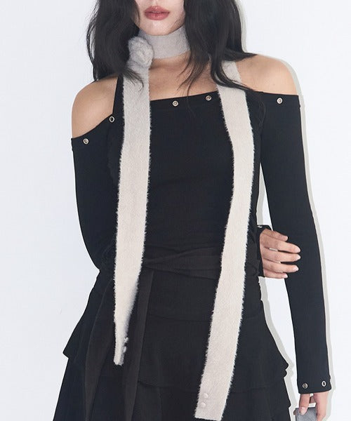 ILLIGO(イリゴ)/2WAY ブローチ付き チョーカー タイ アンゴラ マフラー/FLEUR ANGORA MUFFLER | AT6254027 | グレー