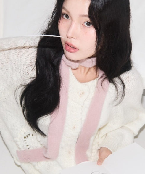 ILLIGO(イリゴ)/2WAY ブローチ付き チョーカー タイ アンゴラ マフラー/FLEUR ANGORA MUFFLER | AT6254027 | ピンク