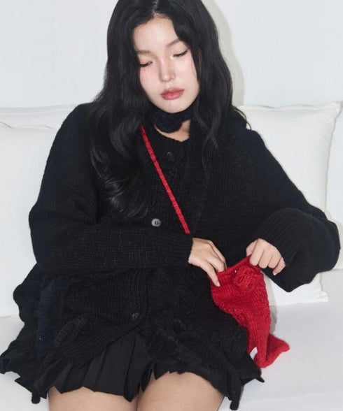 ILLIGO(イリゴ)/2WAY ブローチ付き チョーカー タイ アンゴラ マフラー/FLEUR ANGORA MUFFLER | AT6254027 | ブラック