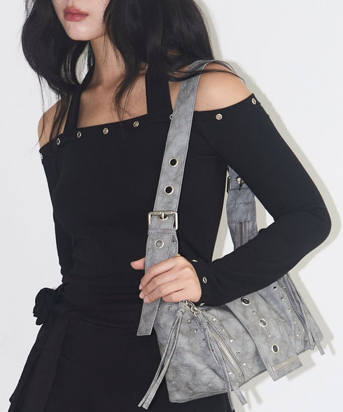 ILLIGO(イリゴ)/ヴィンテージ アイレット スタッズ ショルダーバッグ/RIFF EYELET SHOULDER BAG | AT1254028 | グレー