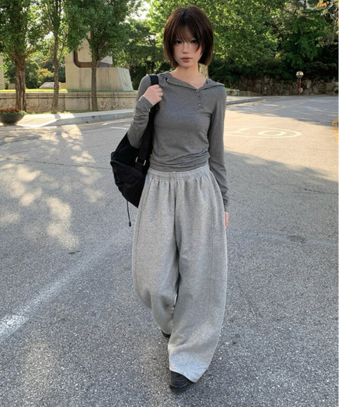 anyonemore(エニワンモア)/ワイド ルーズ 裾ドロスト サイド切り替え トレーニング スウェットパンツ/Rippon Long Wide Training Pants | AT2254030 | グレー