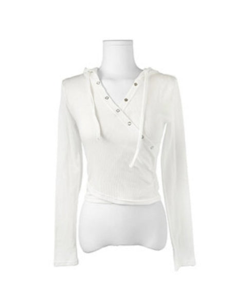 anyonemore(エニワンモア)/フード付き スナップボタン スリム カシュクール Tシャツ カットソー/Bitter Lab Hooded T-Shirt | AT2254031 | ホワイト