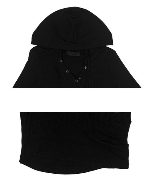 anyonemore(エニワンモア)/フード付き スナップボタン スリム カシュクール Tシャツ カットソー/Bitter Lab Hooded T-Shirt | AT2254031 | ブラック