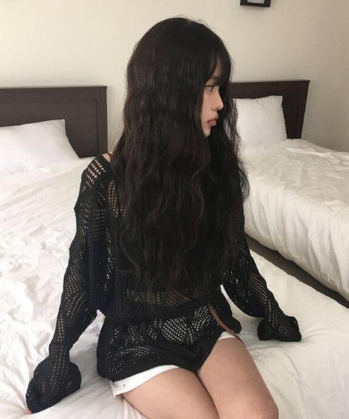 anyonemore(エニワンモア)/（ベルト＋キャミソールセット）ベルト付き メッシュニット パット付きキャミソール セット/Hills Loose fit Hippie Mesh Knitwear Cap sleeveless Set | AT2254032 | ブラック