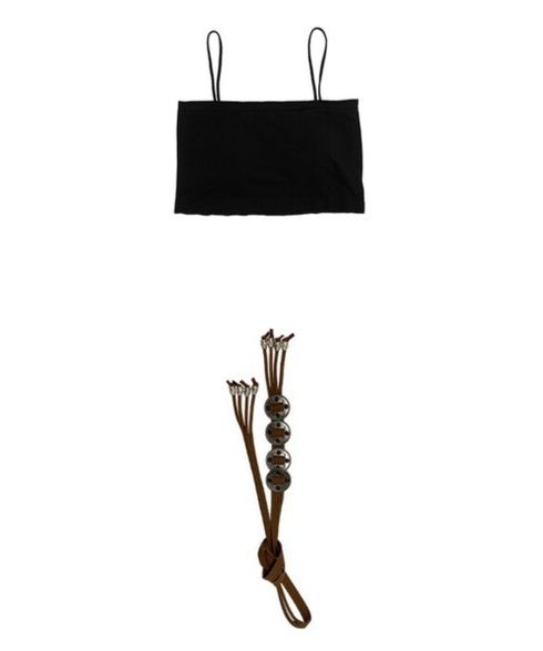 anyonemore(エニワンモア)/（ベルト＋キャミソールセット）ベルト付き メッシュニット パット付きキャミソール セット/Hills Loose fit Hippie Mesh Knitwear Cap sleeveless Set | AT2254032 | ブラック