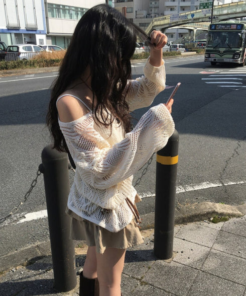 anyonemore(エニワンモア)/（ベルト＋キャミソールセット）ベルト付き メッシュニット パット付きキャミソール セット/Hills Loose fit Hippie Mesh Knitwear Cap sleeveless Set | AT2254032 | ベージュ