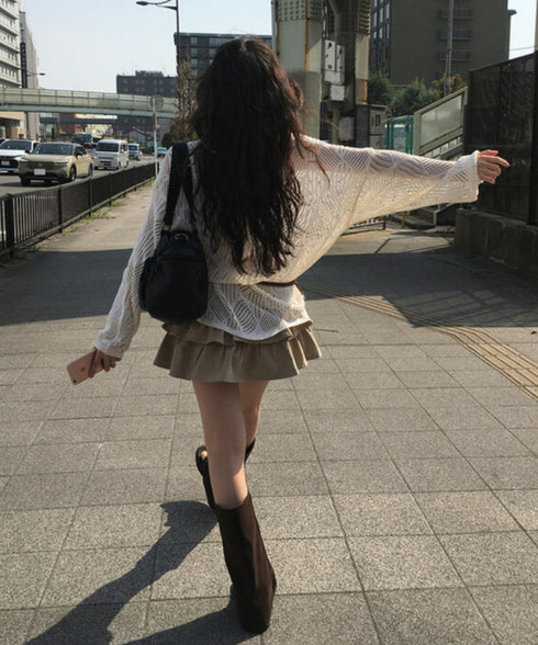 anyonemore(エニワンモア)/（ベルト＋キャミソールセット）ベルト付き メッシュニット パット付きキャミソール セット/Hills Loose fit Hippie Mesh Knitwear Cap sleeveless Set | AT2254032 | ベージュ