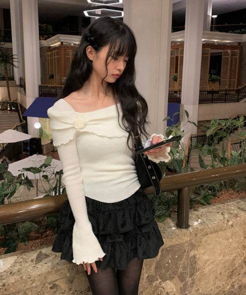 anyonemore(エニワンモア)/オフショルダー コサージュ付き スリム ニット プルオーバー/Weave Off-Shoulder Corsage Slim Knit | AT2254033 | アイボリー