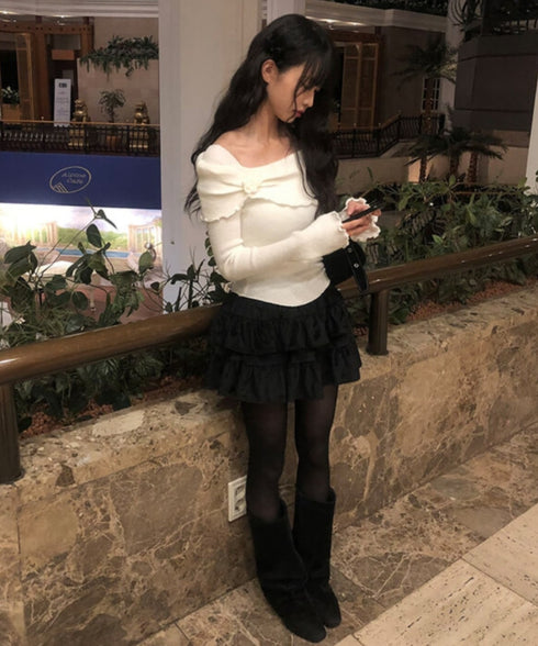 anyonemore(エニワンモア)/オフショルダー コサージュ付き スリム ニット プルオーバー/Weave Off-Shoulder Corsage Slim Knit | AT2254033 | アイボリー