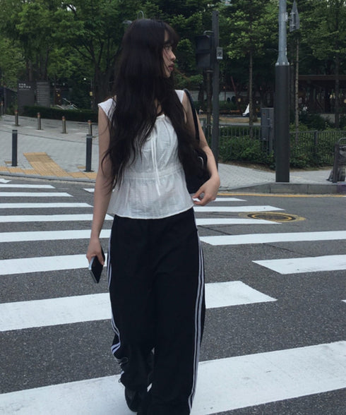 anyonemore(エニワンモア)/サイドレースライン ドローストリング トラック トレーニング パンツ/Dove Line Track Training Pants | AT2254034 | ブラック